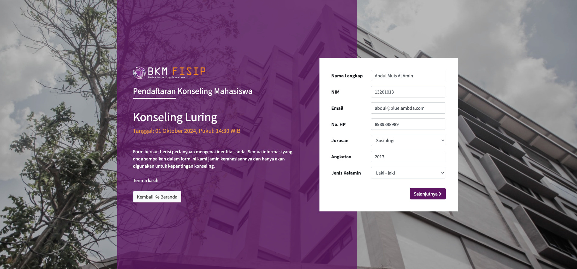 Web App Konseling BKM FISIP Universitas Brawijaya Tangkapan Layar 11