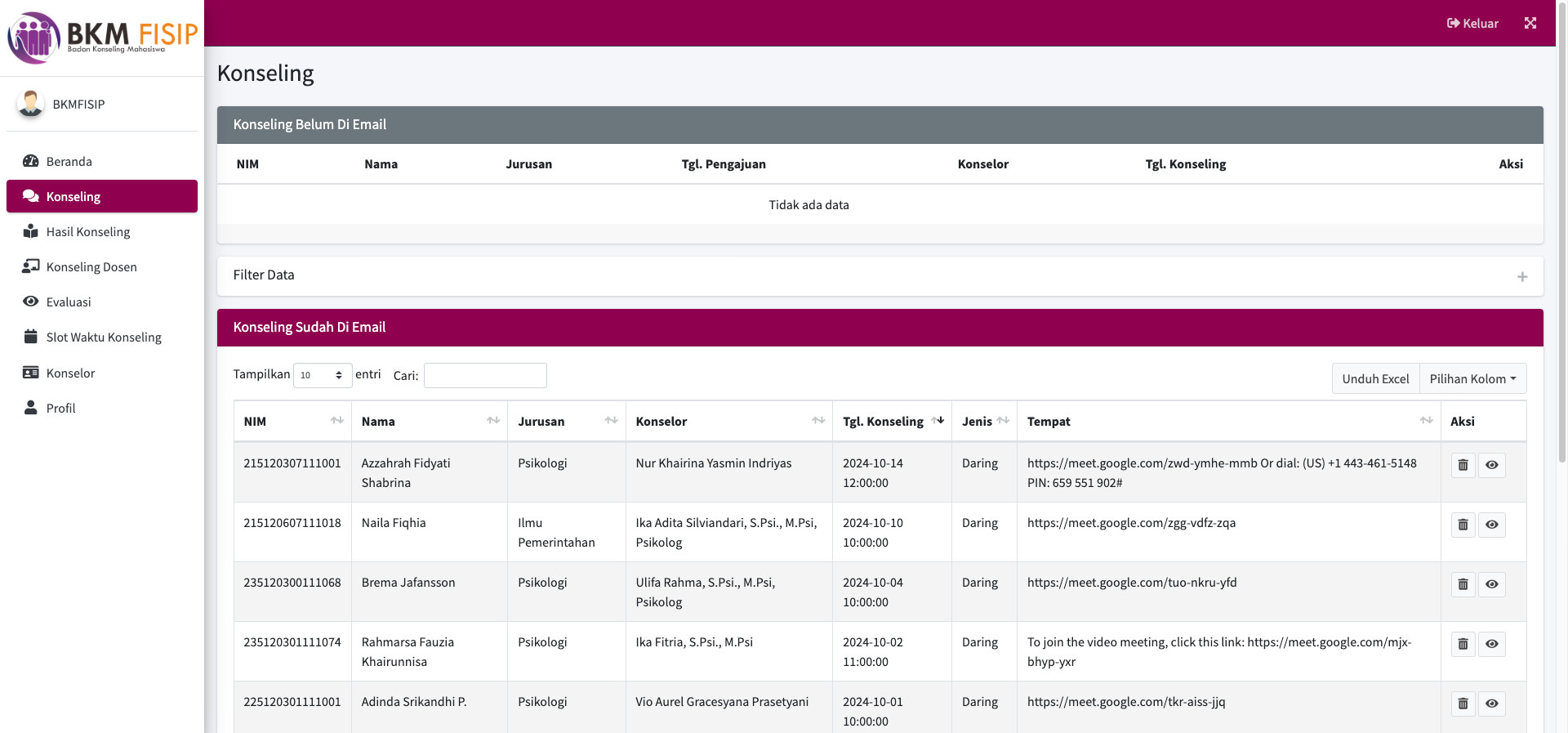 Web App Konseling BKM FISIP Universitas Brawijaya Tangkapan Layar 3