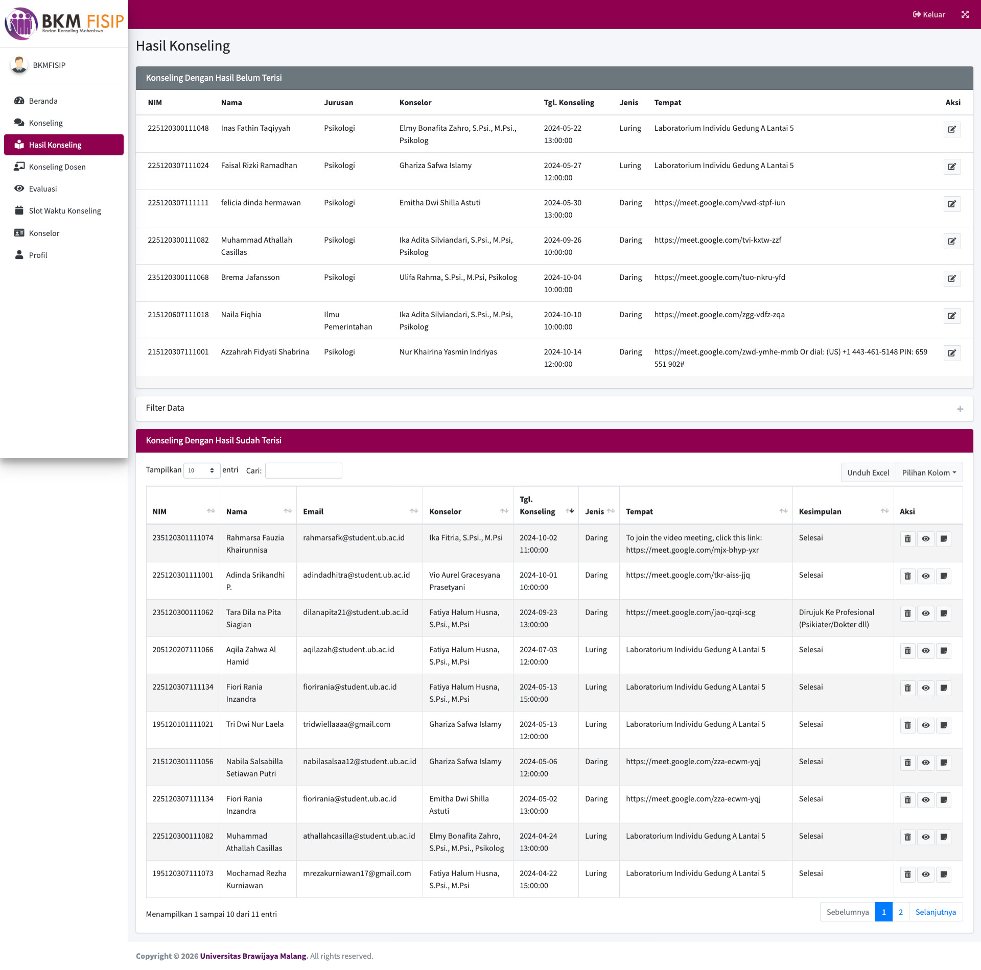 Web App Konseling BKM FISIP Universitas Brawijaya Tangkapan Layar 4