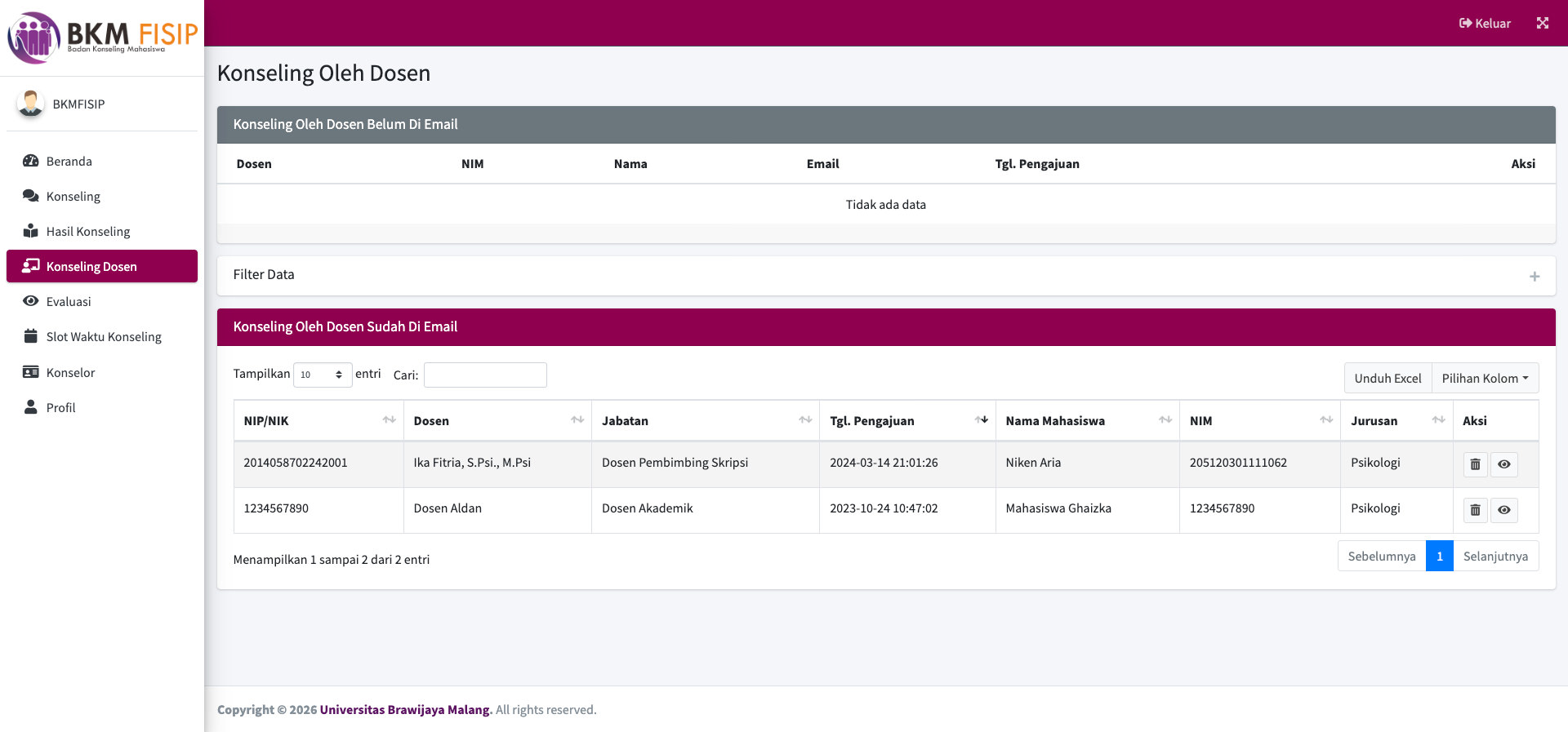 Web App Konseling BKM FISIP Universitas Brawijaya Tangkapan Layar 5