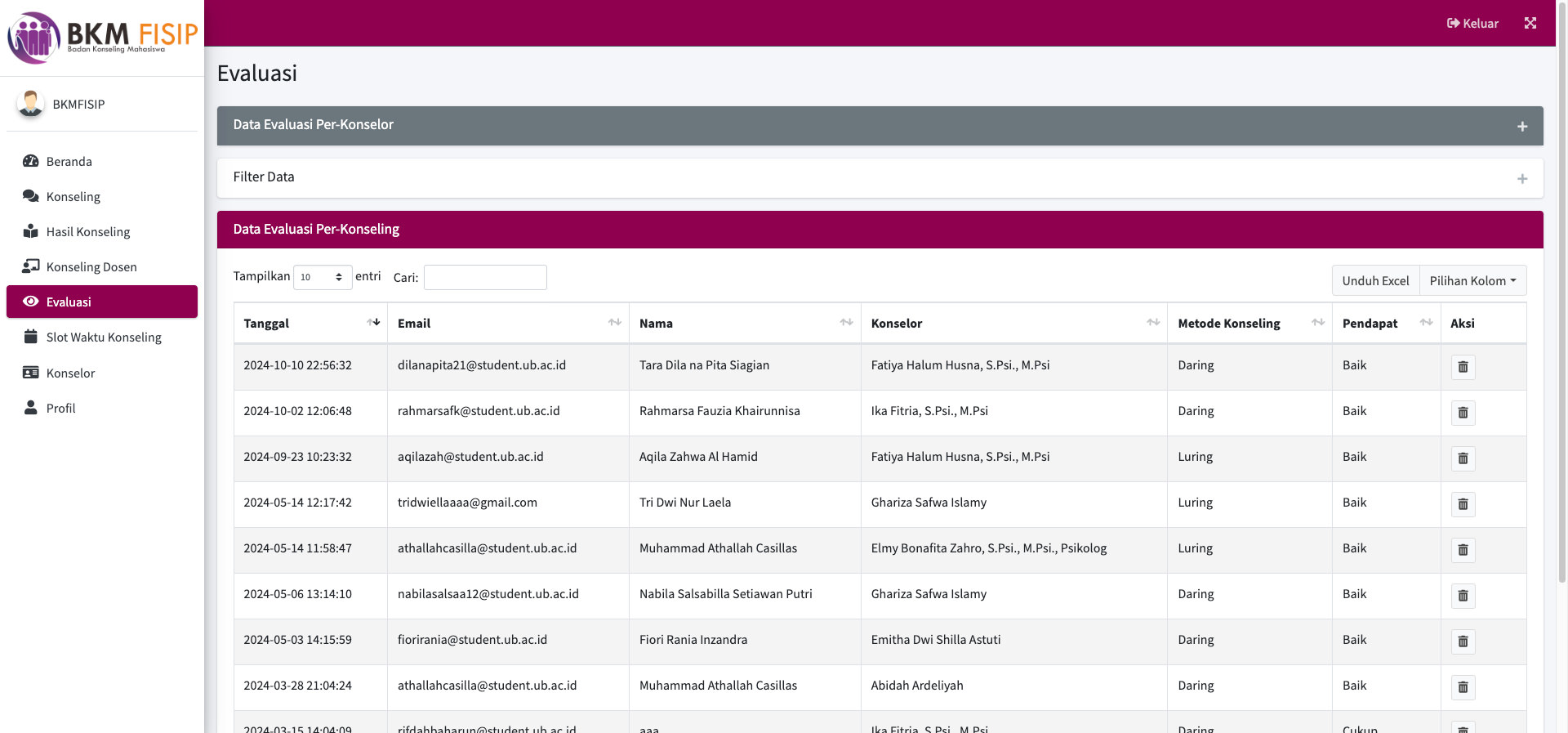 Web App Konseling BKM FISIP Universitas Brawijaya Tangkapan Layar 6