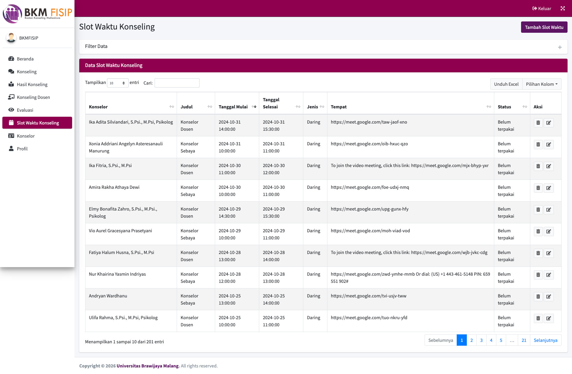 Web App Konseling BKM FISIP Universitas Brawijaya Tangkapan Layar 7