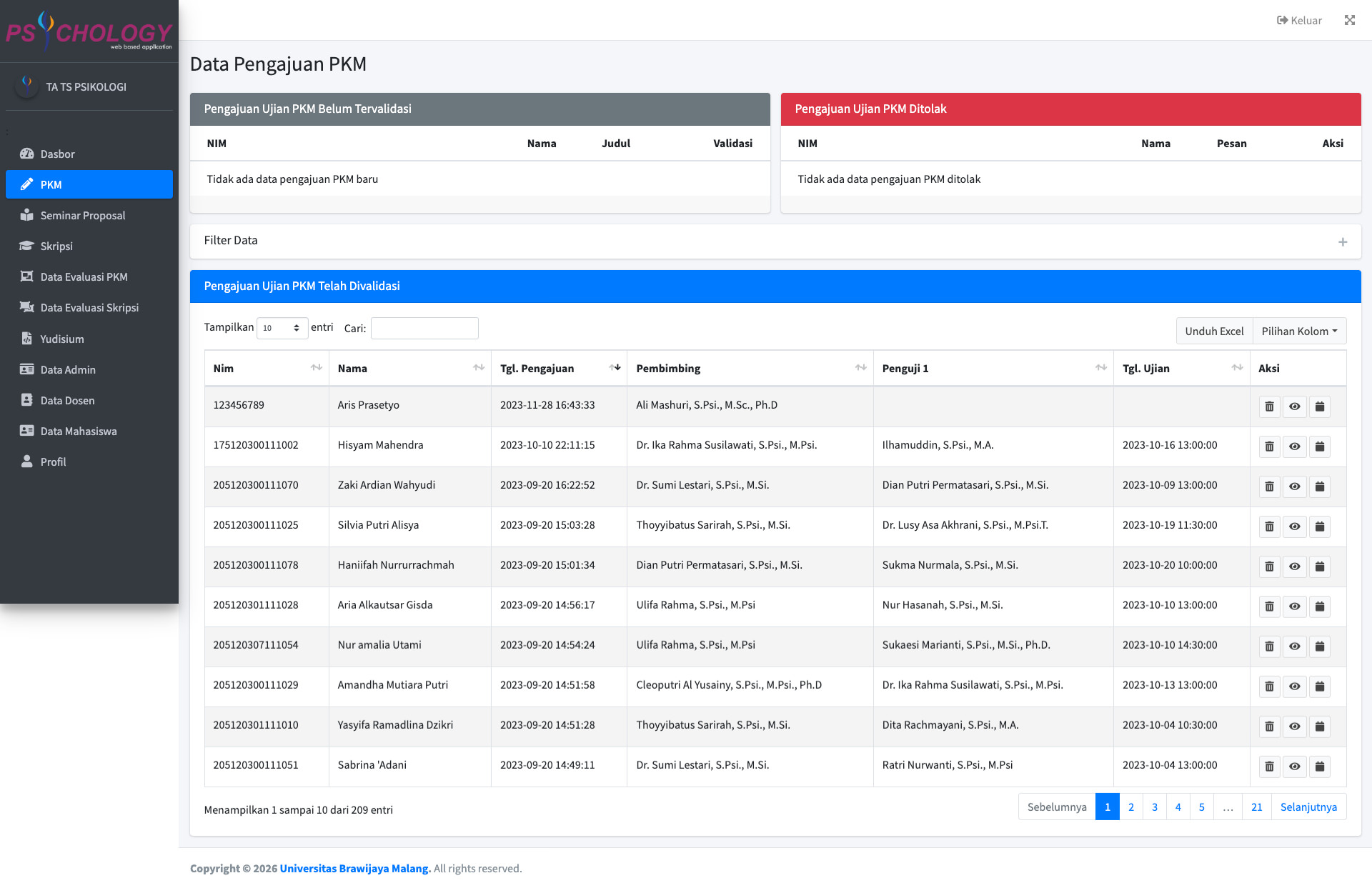 Web App Penjadwalan Ujian Jurusan Psikologi Universitas Brawijaya Tangkapan Layar 2