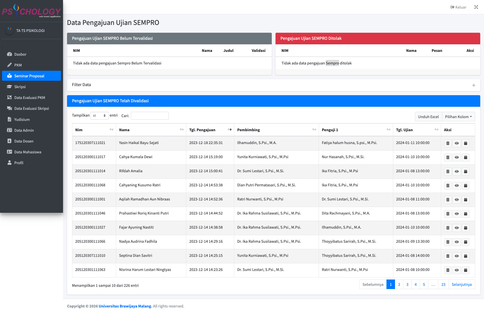 Web App Penjadwalan Ujian Jurusan Psikologi Universitas Brawijaya Tangkapan Layar 3