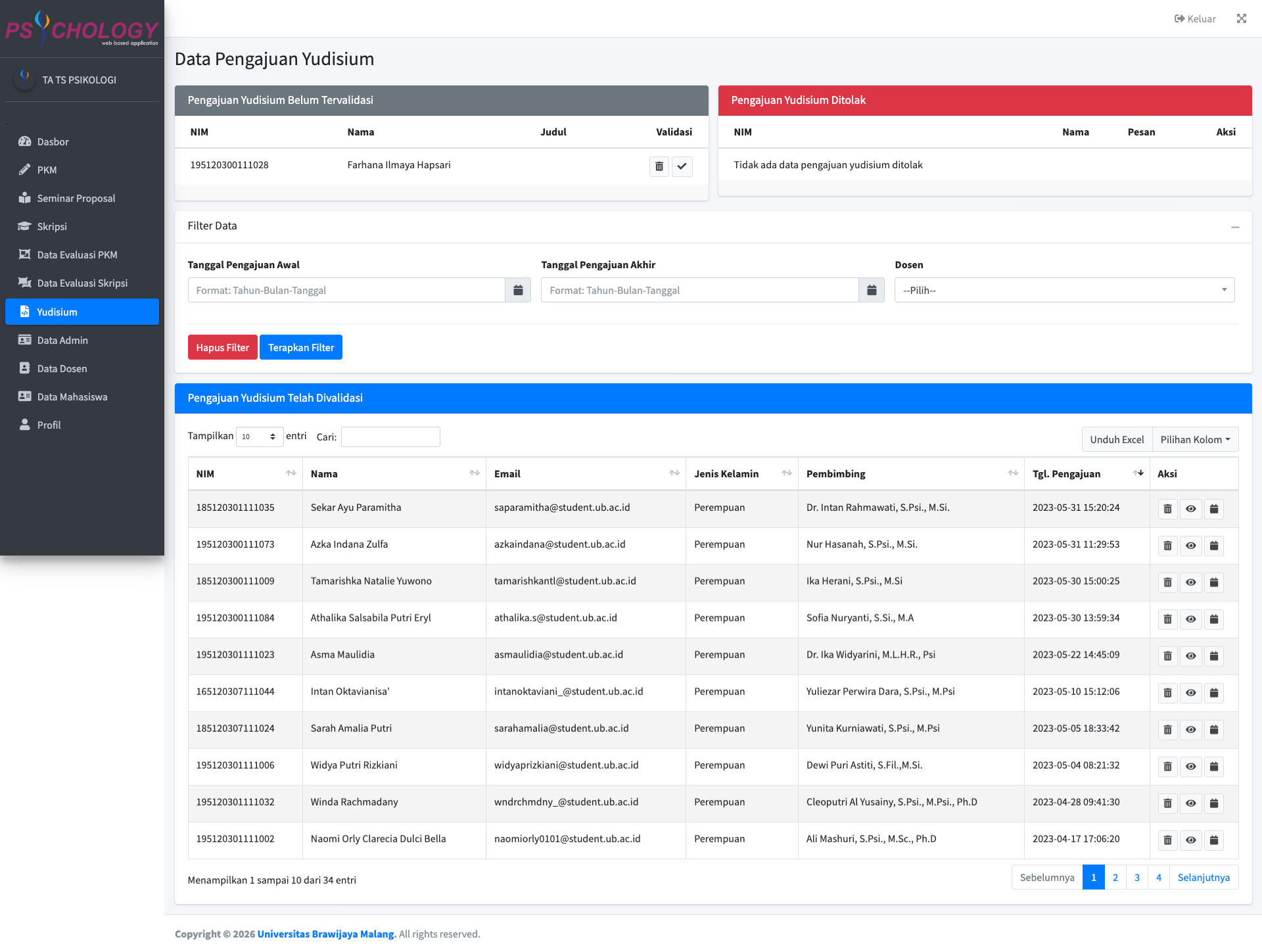 Web App Penjadwalan Ujian Jurusan Psikologi Universitas Brawijaya Tangkapan Layar 6