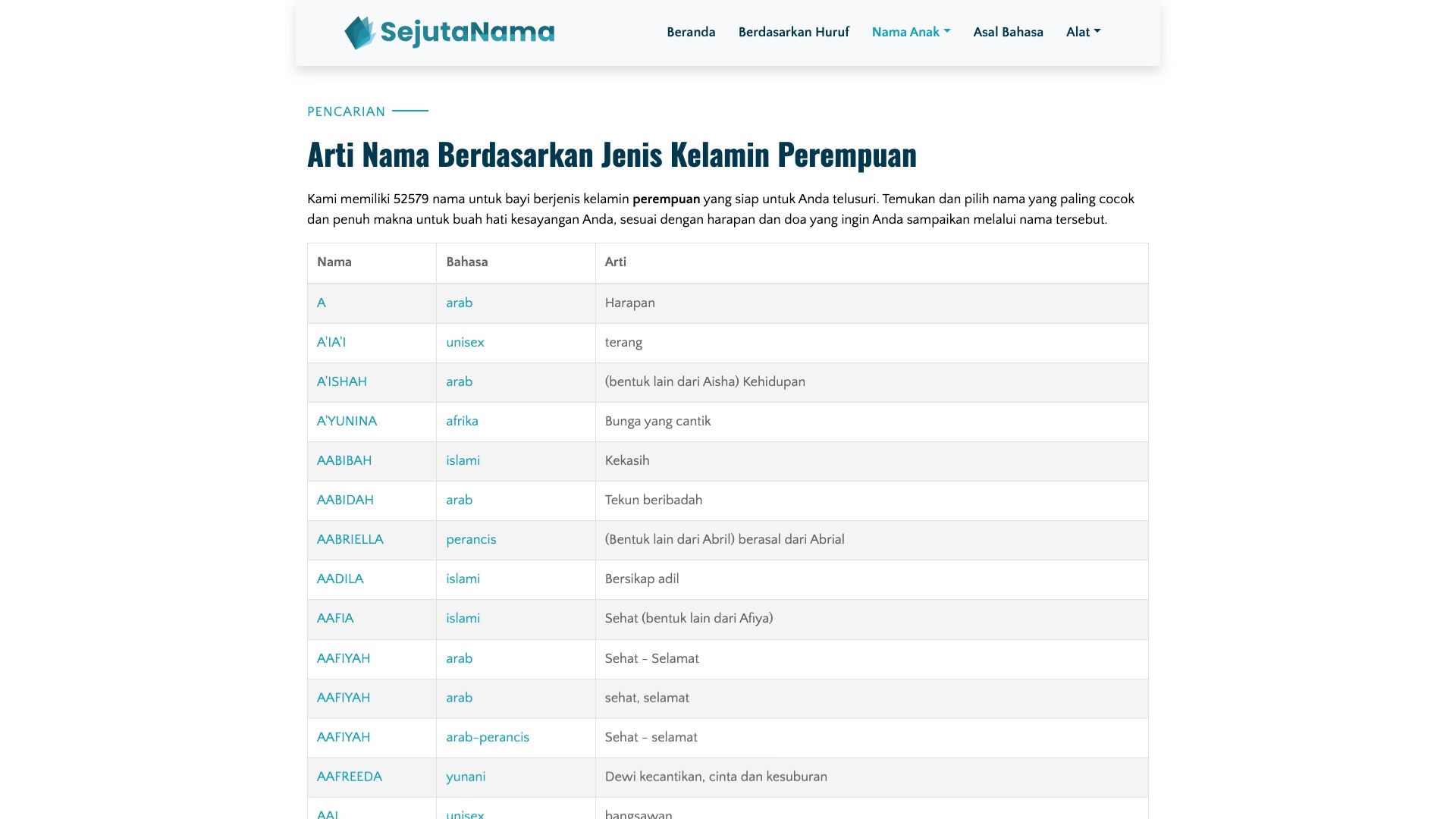 sejutanama.com Tangkapan Layar 3