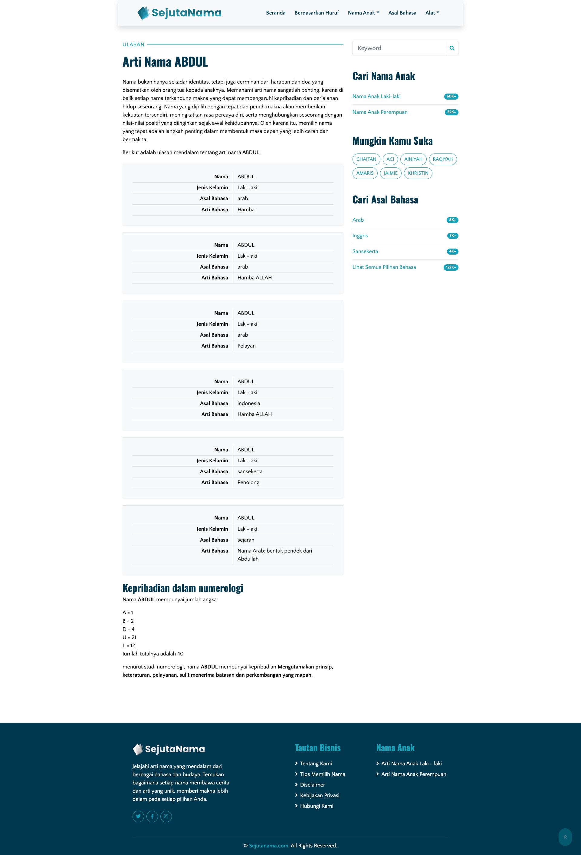 sejutanama.com Tangkapan Layar 7