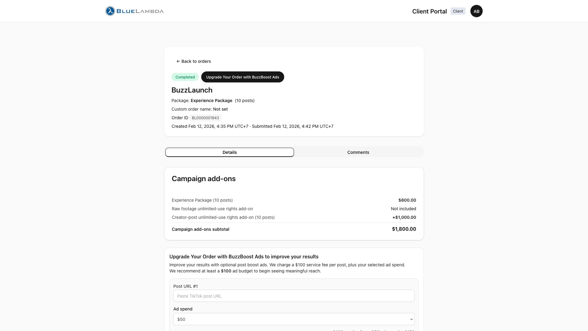 Bluelambda Client Portal Tangkapan Layar 5