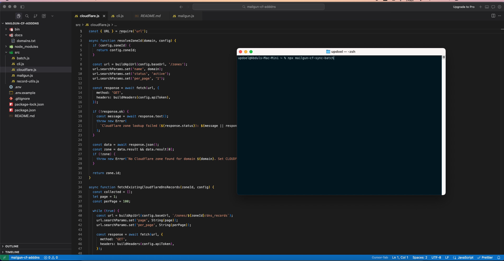 Utilitas CLI untuk memeriksa DNS records Mailgun dan sinkronisasi Cloudflare